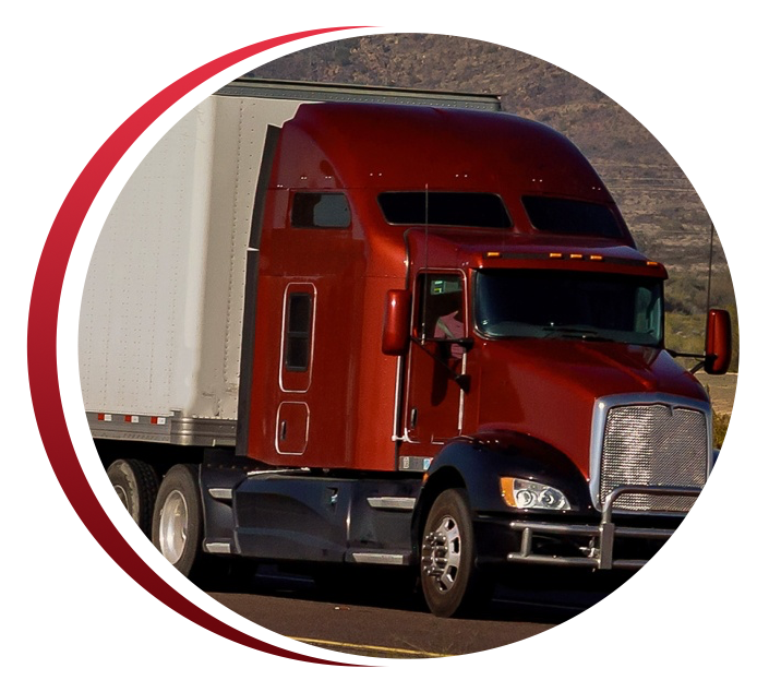 a red semi truck with a white trailer